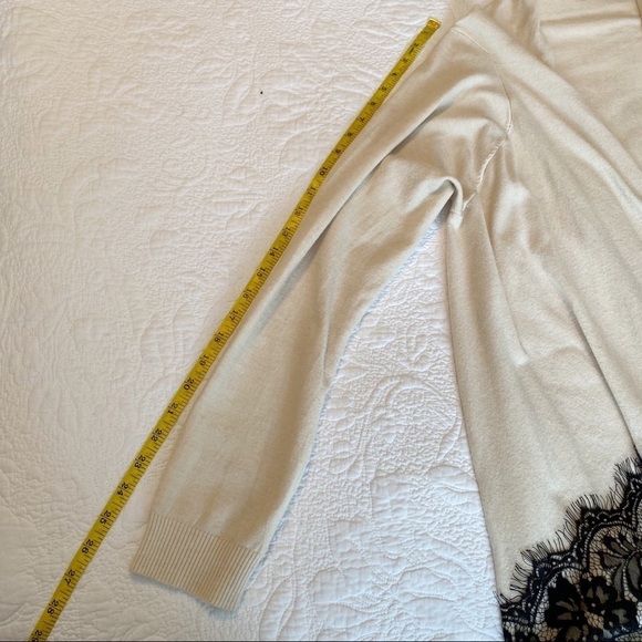 Sioni Lace Trim Ivory/Black Open Front Cardigan -S - Picture 8 of 11